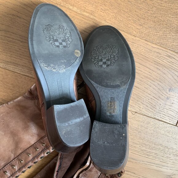 Vince Camuto Bollo Distressed Leather Studded Riding Boots Brown Size 8B/38 - Picture 10 of 16